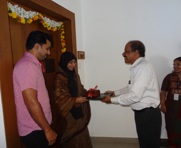 Keys being handed over to Mr.Shanavas of apartment no.B 7