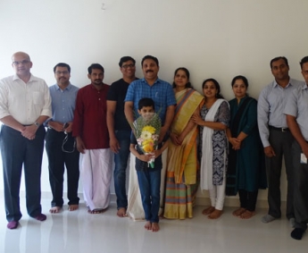 Our team with Mr. Vinod of apartment A 4 in Crescent Tulip after handing over