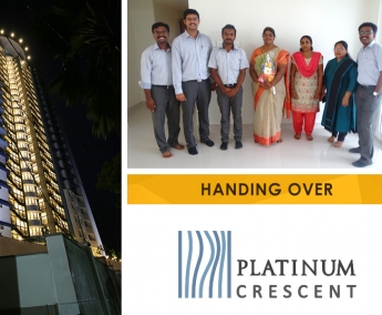 Our team with Ms. Sheela, apartment no. B 7 in Platinum Crescent after handing over.