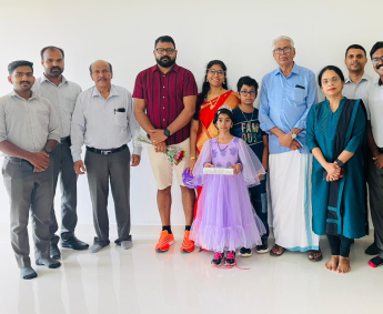 Our team with Mr. Shyju and family of apartment No. B 16 in Triton Crescent ,after handing over