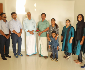Our team with Mr. Pramod PV and family of apartment No. A 05 in Triton Crescent ,after handing over