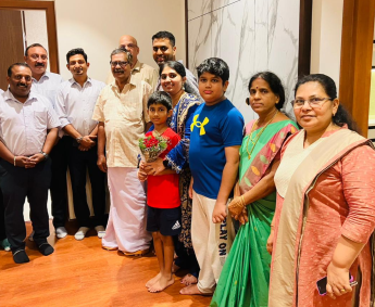 Our team with Mr.Shibu and family of apartment No. B 07 in Triton Crescent ,after handing over