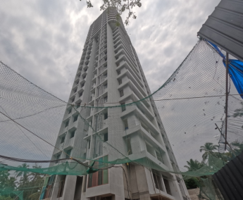 A view of the building from the gate.