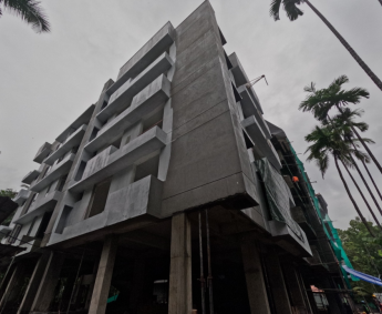 A view of the building from the gate.